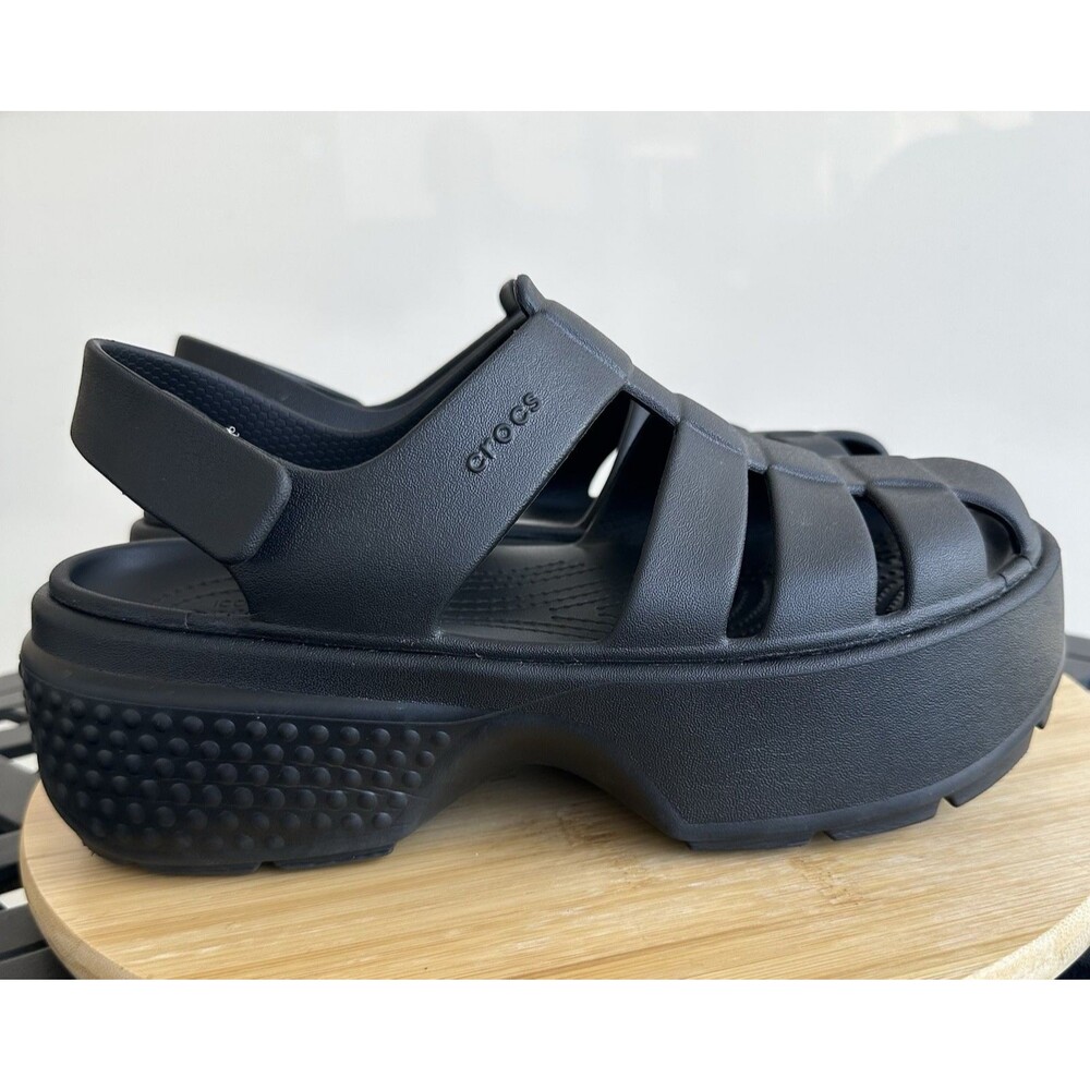 CROCS Stomp Fisherman Platform Chunky Sandals Black Summer Comfort Size M 7/W 9 - Picture 4 of 15